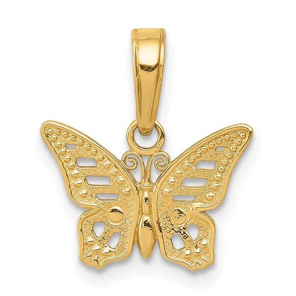 14k Yellow Gold Textured Cutout Butterfly Pendant 13mm